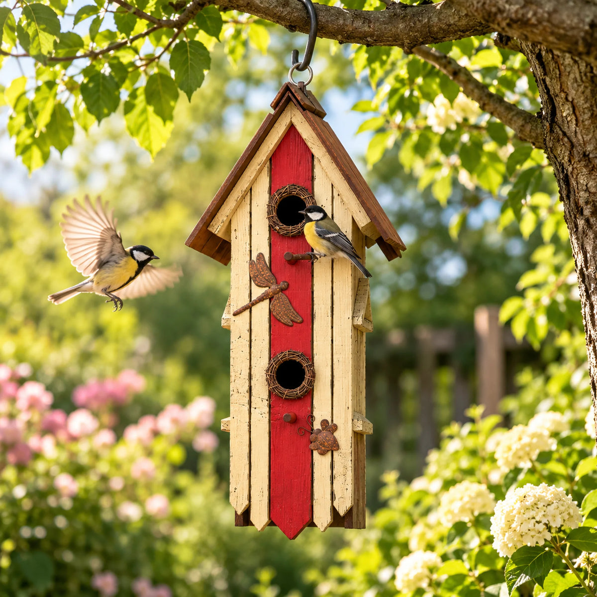 Hanging Birdhouse, White with Metal Roof – 19.3 in Bird House