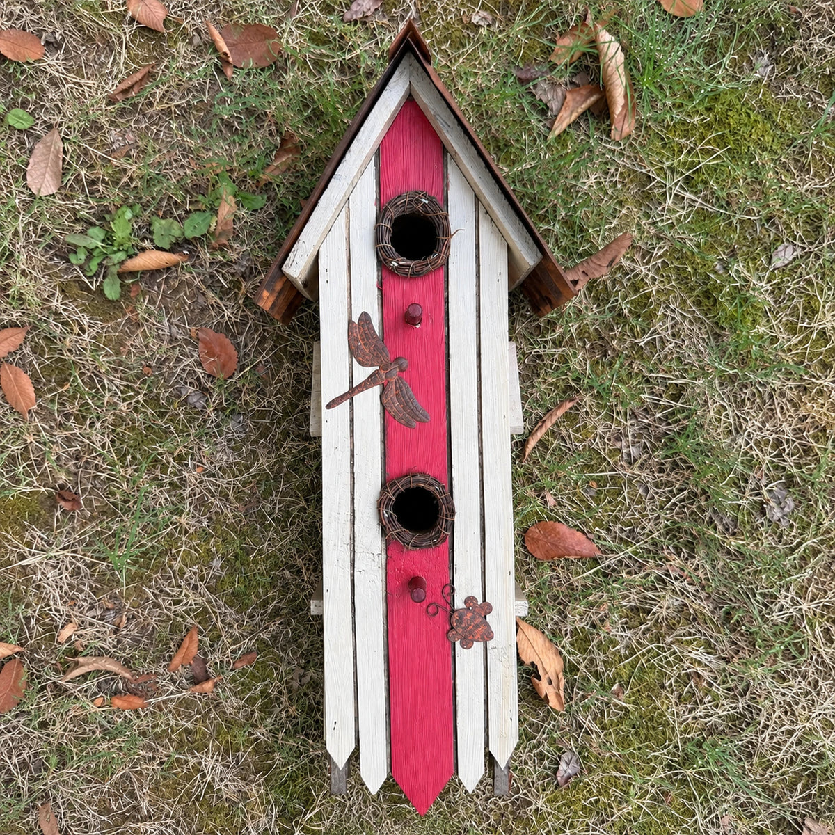 Hanging Birdhouse, White with Metal Roof – 19.3 in Bird House