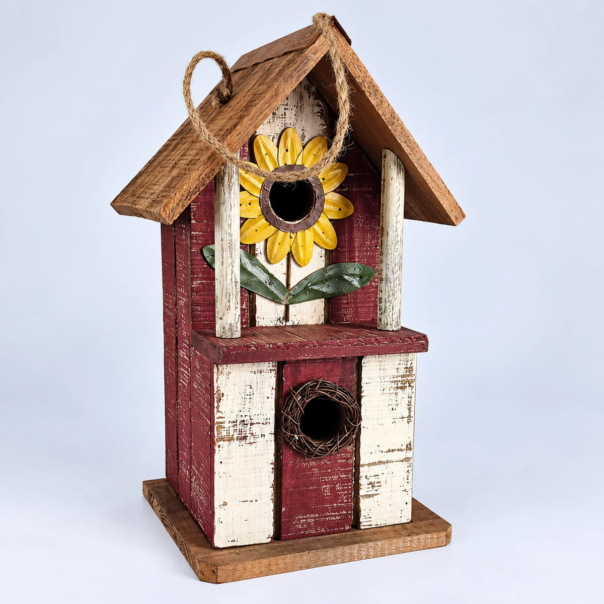 Hanging Birdhouse, Red with Mustard Roof – 14.2 in Bird House