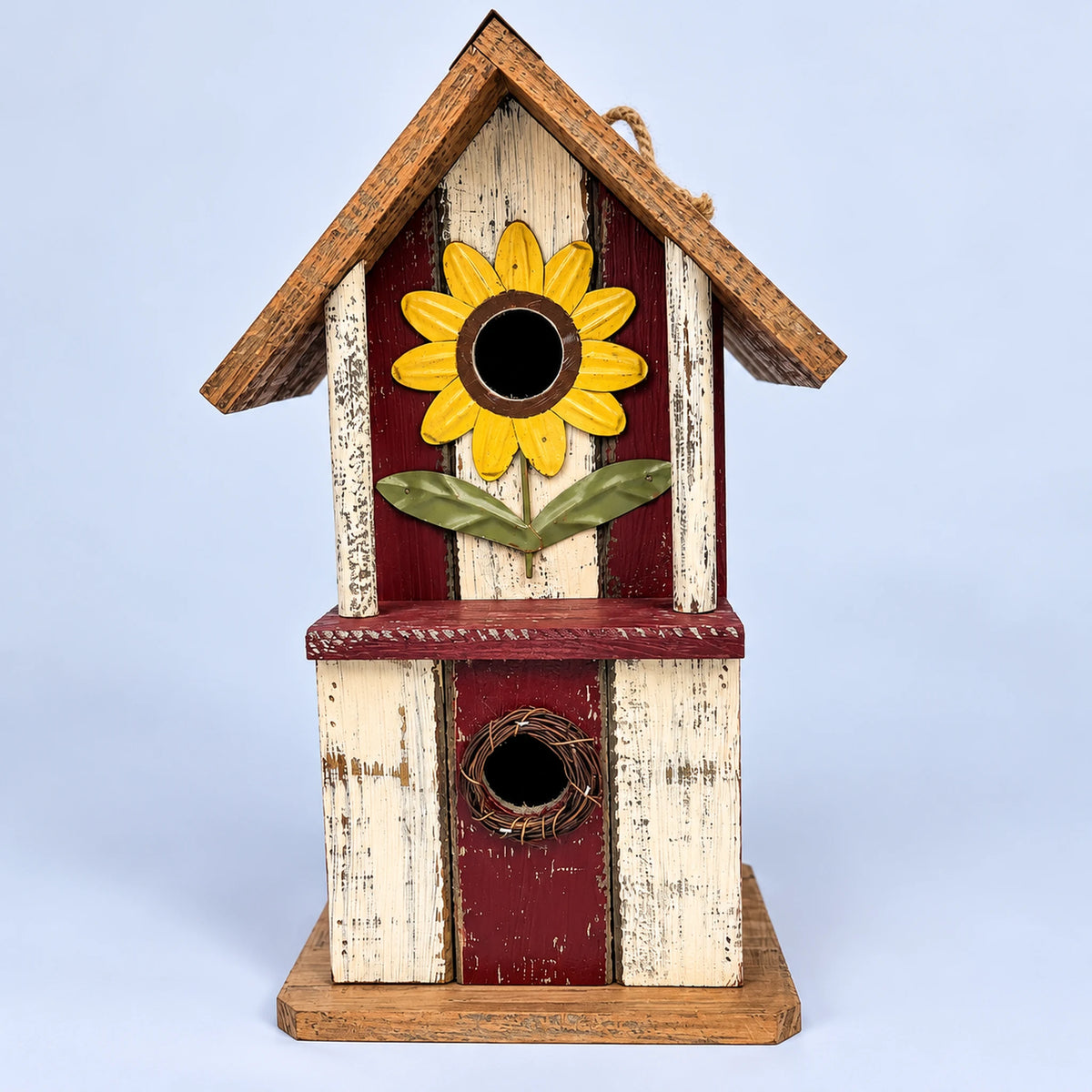 Hanging Birdhouse, Red with Mustard Roof – 14.2 in Bird House