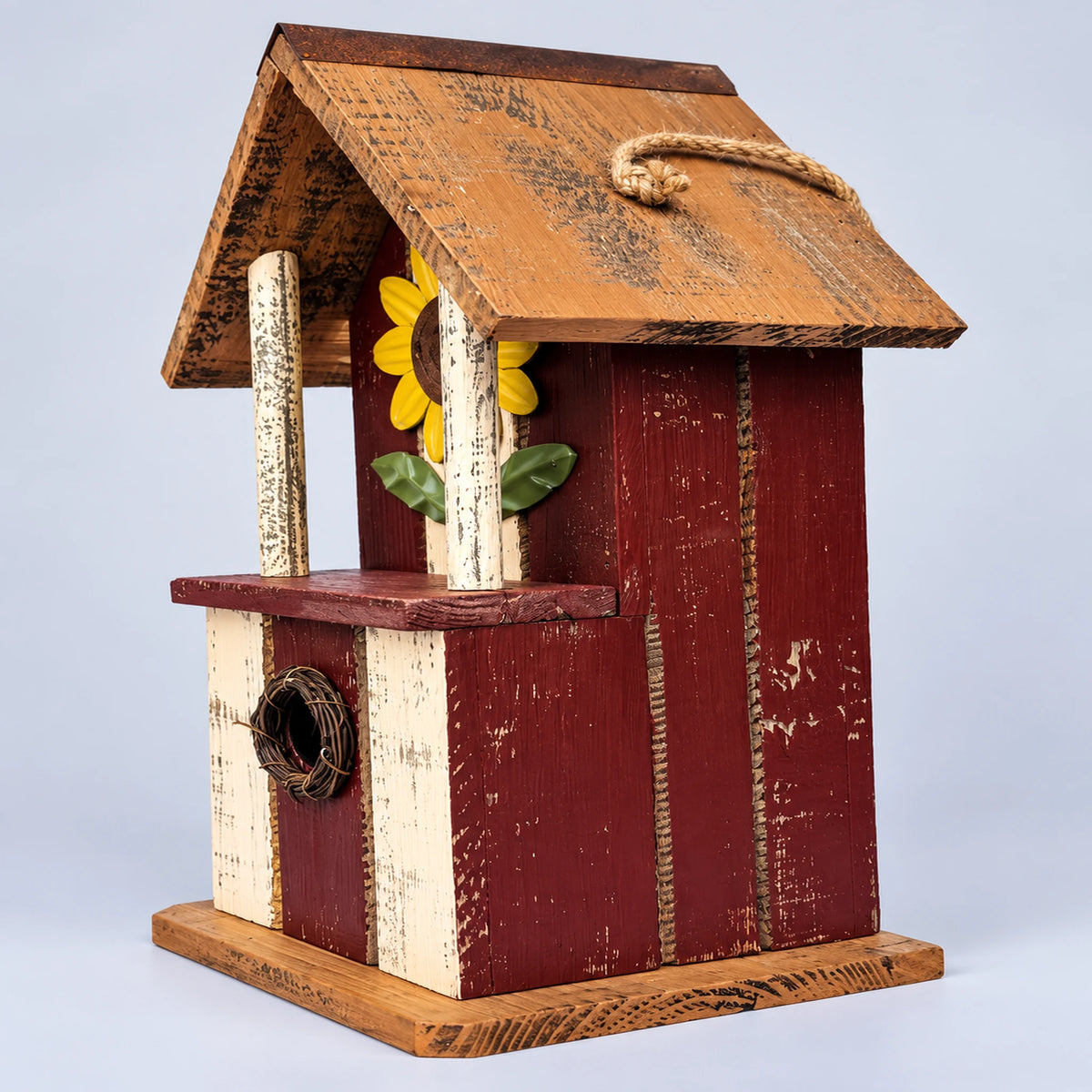 Hanging Birdhouse, Red with Mustard Roof – 14.2 in Bird House