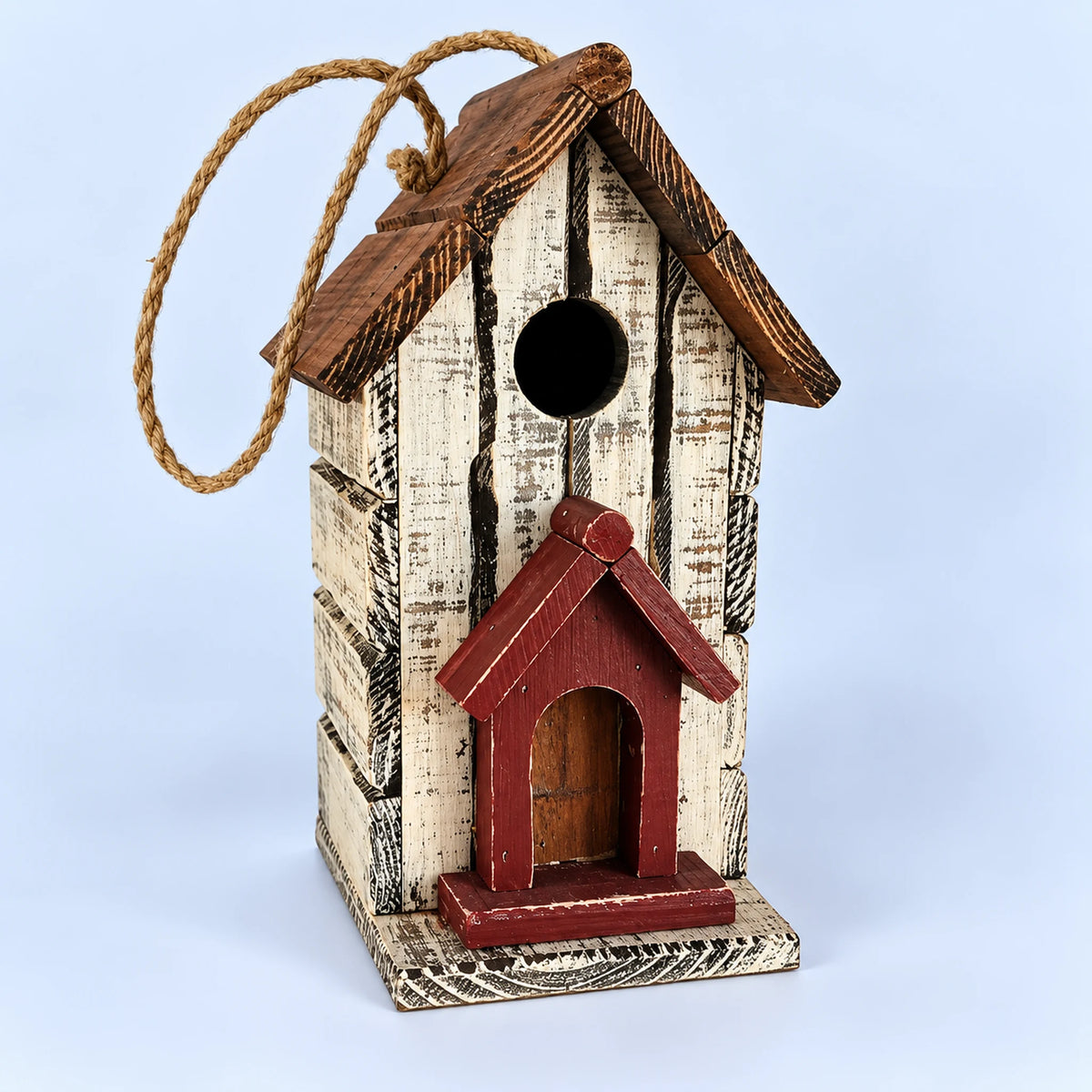 Hanging Birdhouse, White with Mustard Roof – 10.6 in Bird House