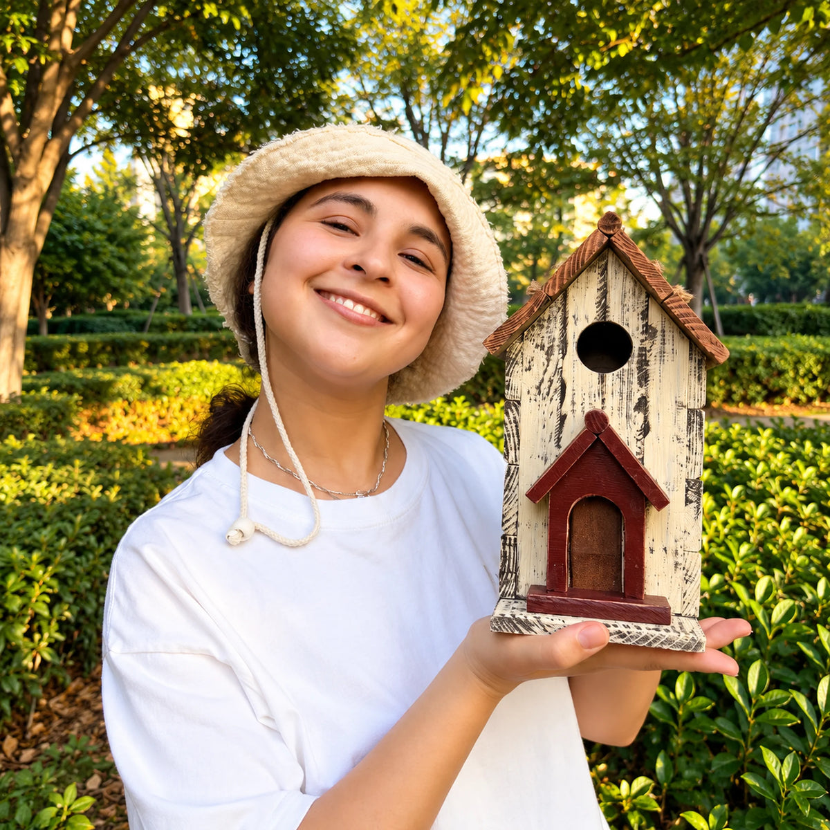 Hanging Birdhouse, White with Mustard Roof – 10.6 in Bird House