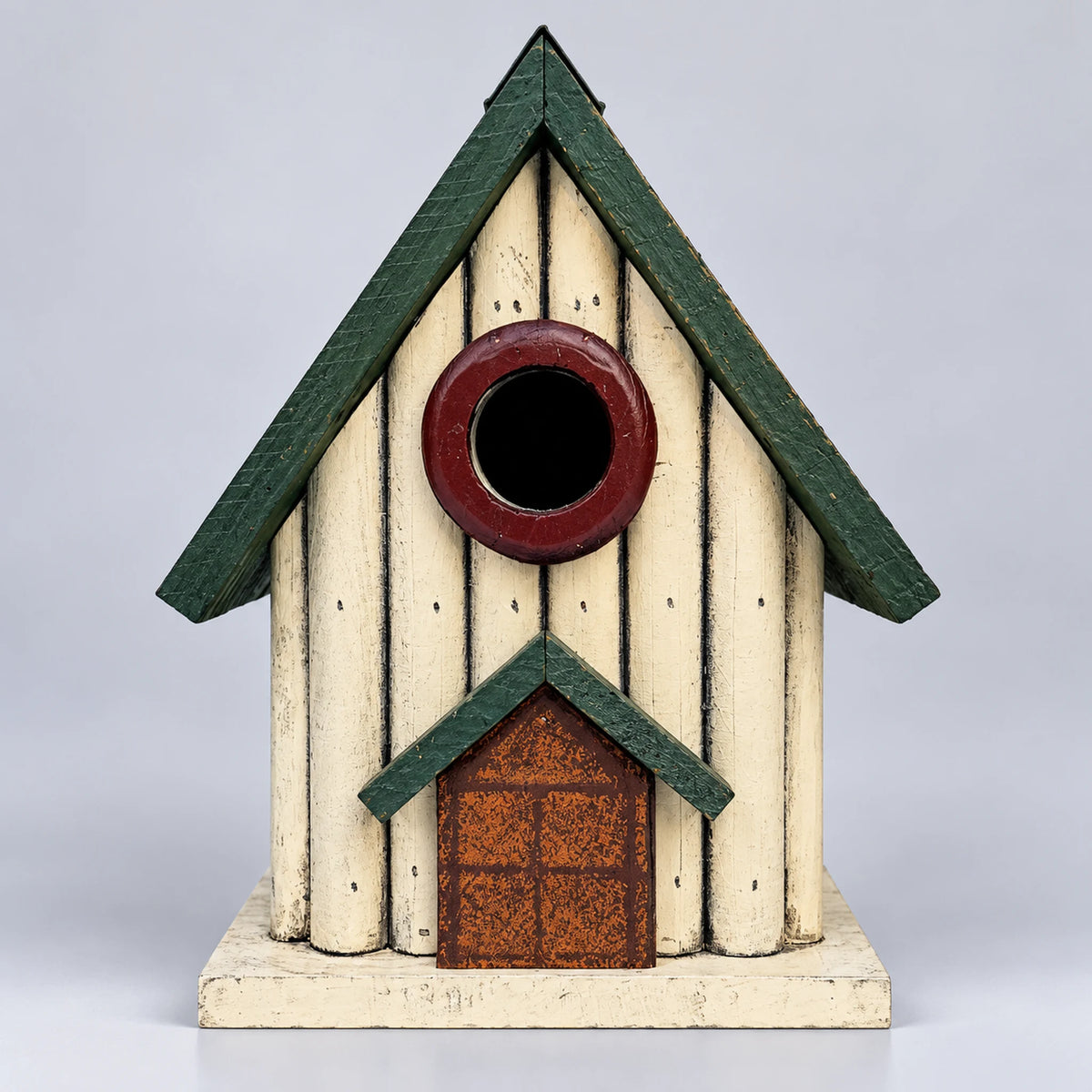 Small Birdhouse, White with Green Roof – 8.7 in Bird House