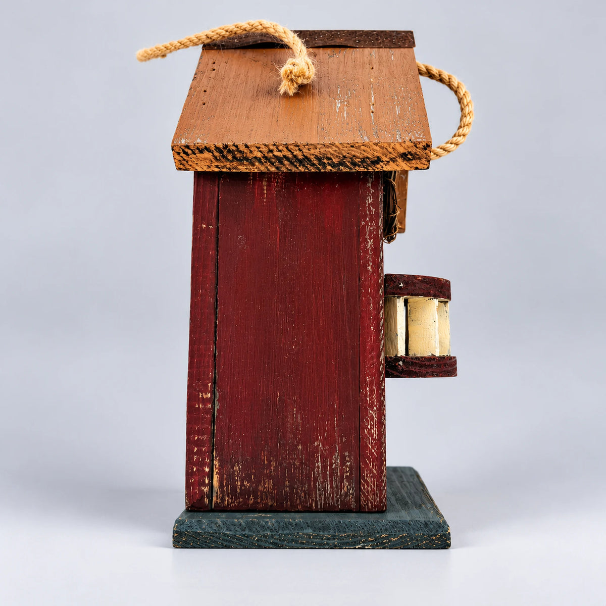 Hanging Birdhouse, White and Red with Mustard Roof – 10.2 in