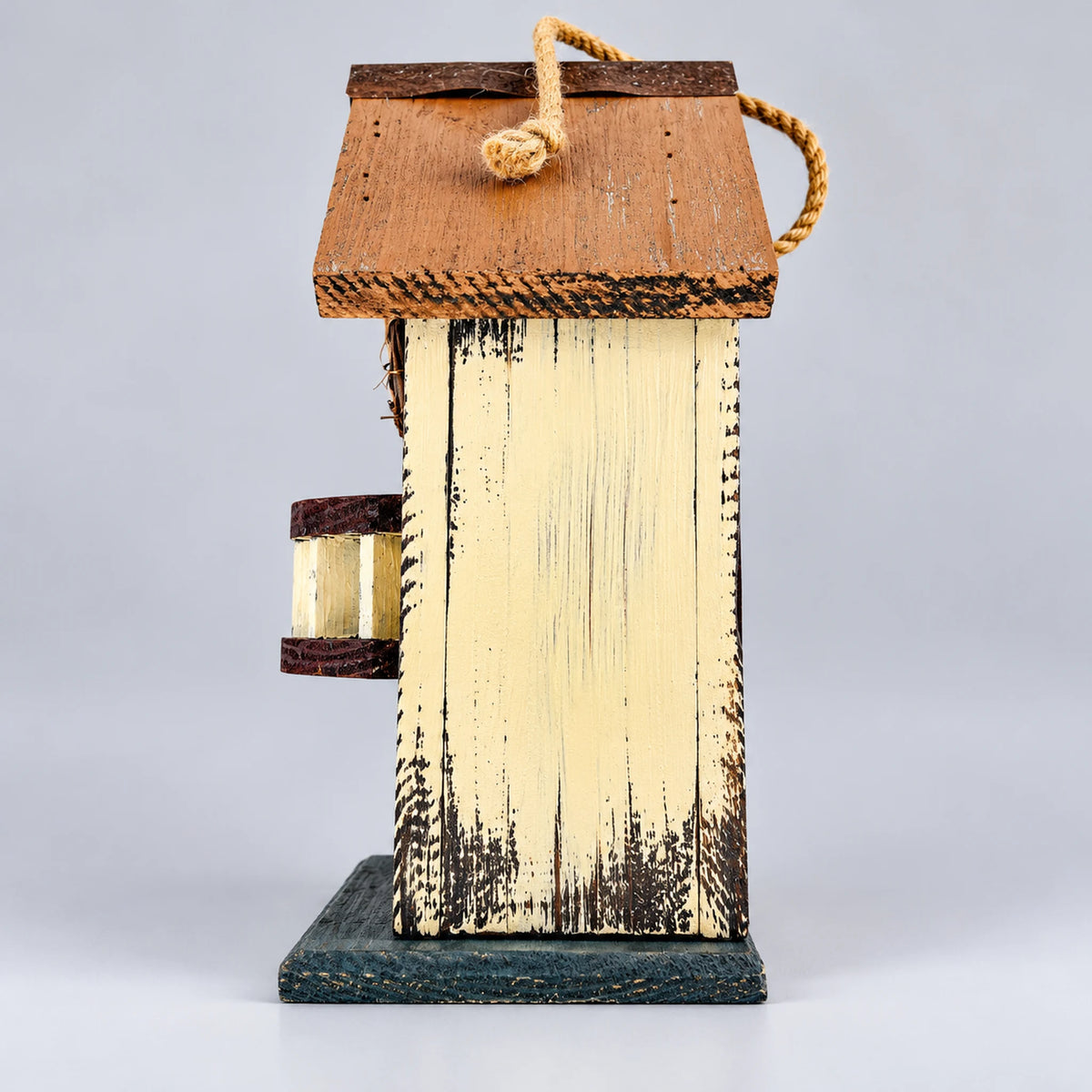 Hanging Birdhouse, White and Red with Mustard Roof – 10.2 in