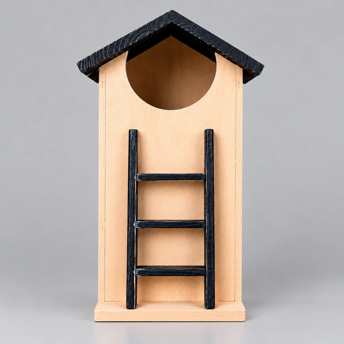 Wooden Owl House, Natural with Black Roof – 18.1 in Nesting Box