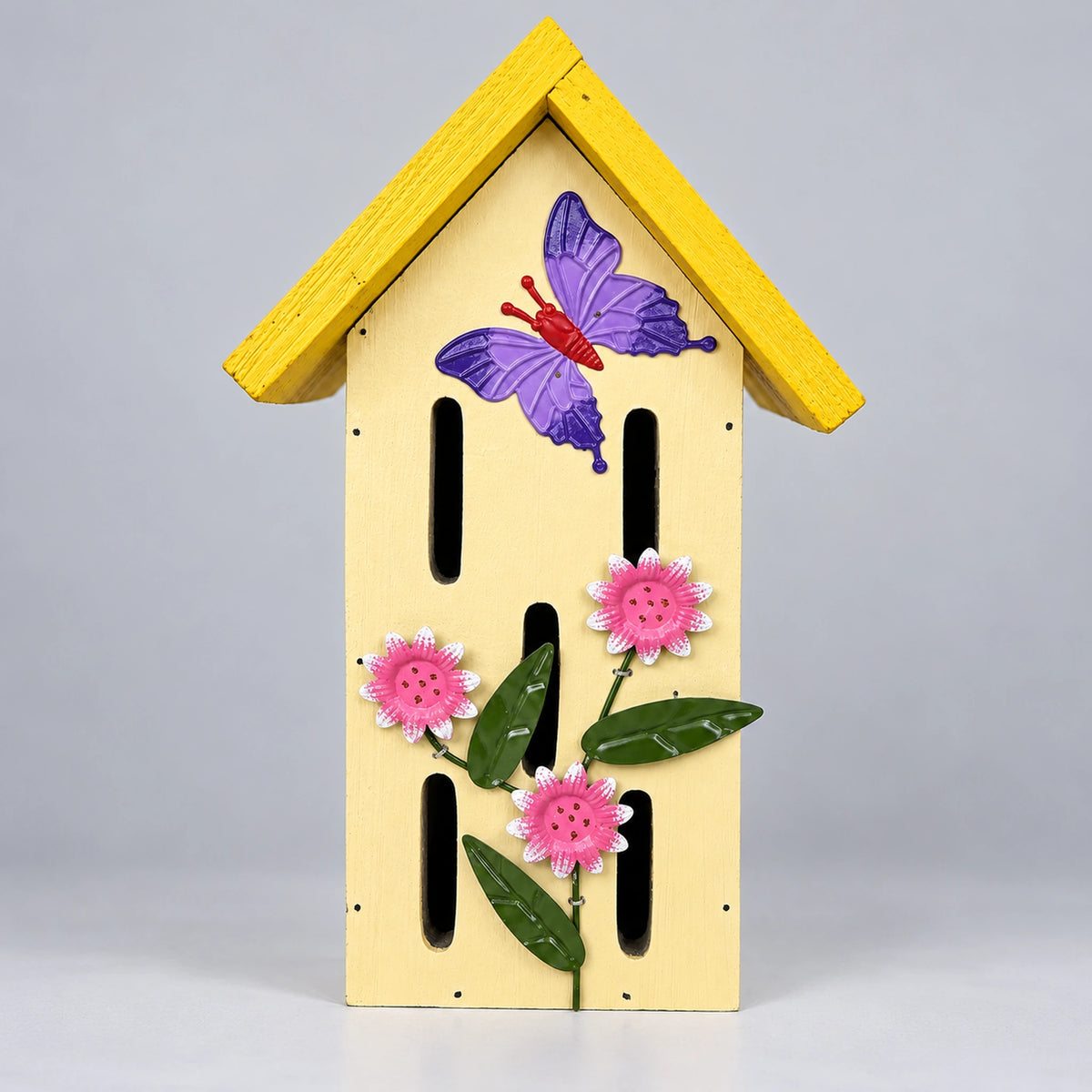 Wooden Butterfly House, White with Yellow Roof – 11.8 in Shelter